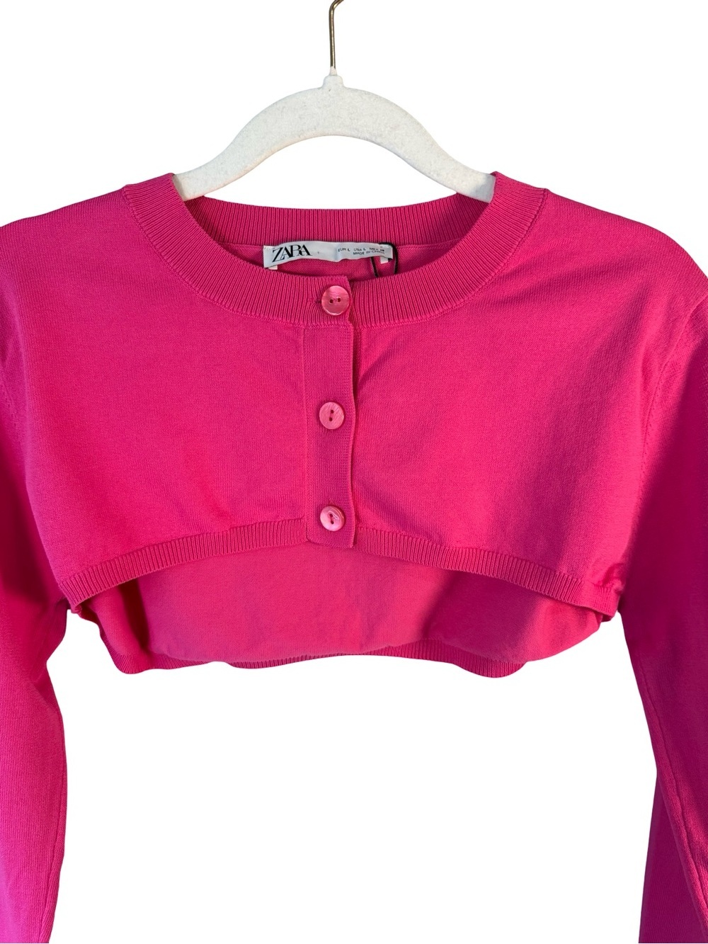 Zara Hot Pink Cropped Button-Up Bolero Cardigan Size L Y2K Festival Barbiecore - Picture 7 of 9
